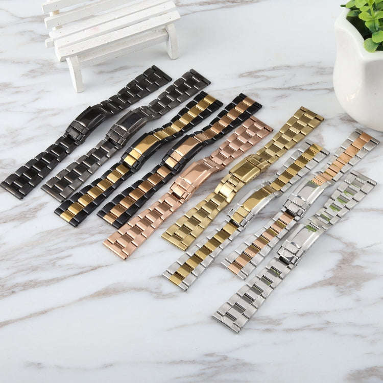 22mm Universal Three-Bead Stainless Steel Watch Band(Gun Color)