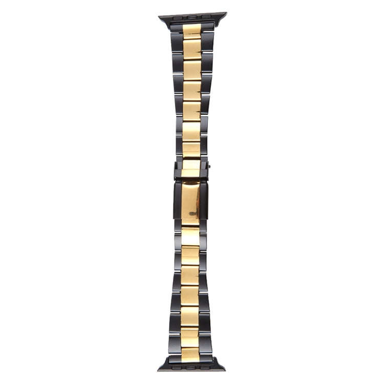 For Apple Watch Ultra 49mm Three-Bead Stainless Steel Watch Band(Black Gold)