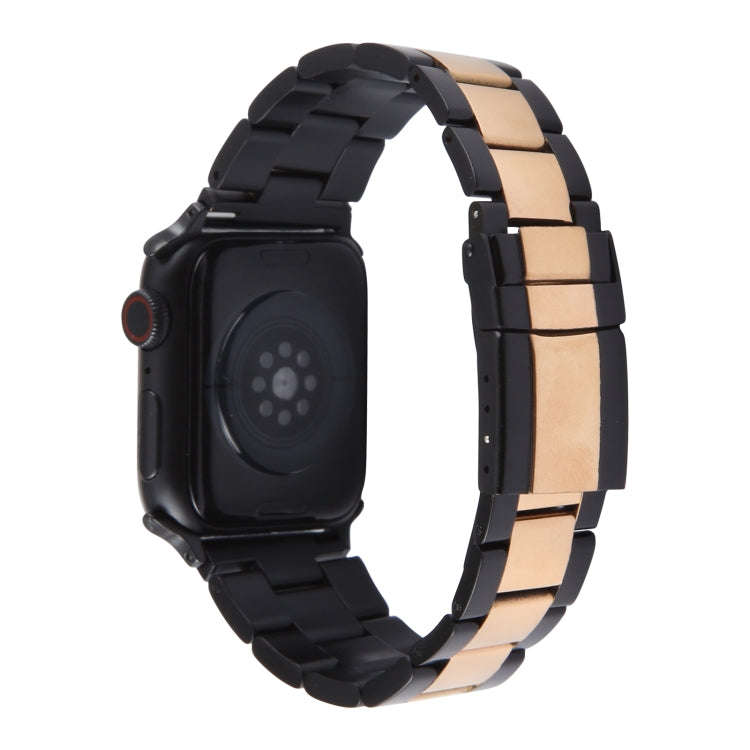 For Apple Watch Ultra 49mm Three-Bead Stainless Steel Watch Band(Black Rose Gold)