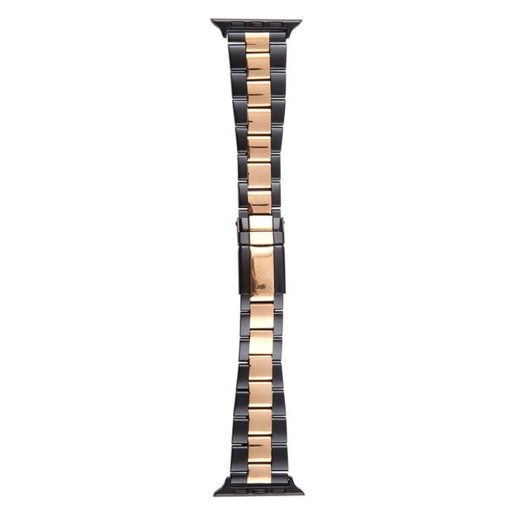 For Apple Watch Ultra 49mm Three-Bead Stainless Steel Watch Band(Black Rose Gold)