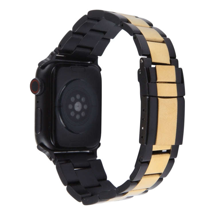 For Apple Watch Series 3 38mm Three-Bead Stainless Steel Watch Band(Black Gold)