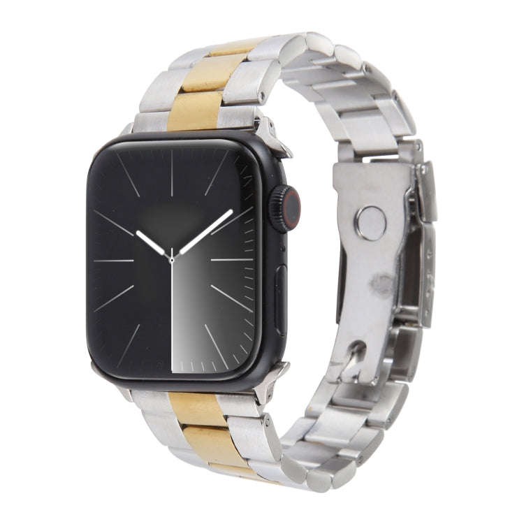 For Apple Watch Series 3 38mm Three-Bead Stainless Steel Watch Band(Silver Gold)
