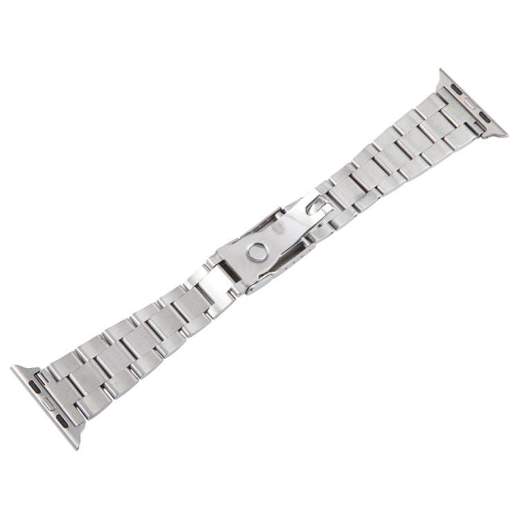 For Apple Watch Series 3 38mm Three-Bead Stainless Steel Watch Band(Silver Gold)