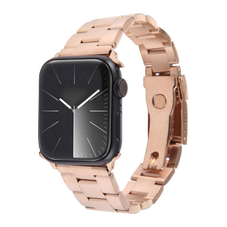 For Apple Watch Series 3 42mm Three-Bead Stainless Steel Watch Band(Rose Gold)