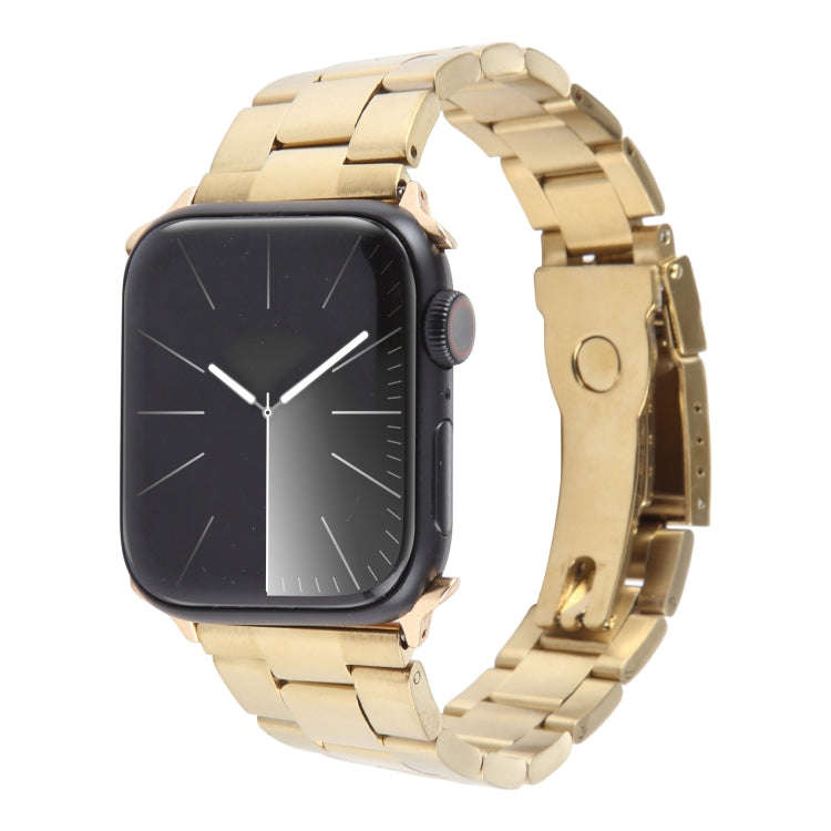 For Apple Watch Series 2 38mm Three-Bead Stainless Steel Watch Band(Gold)
