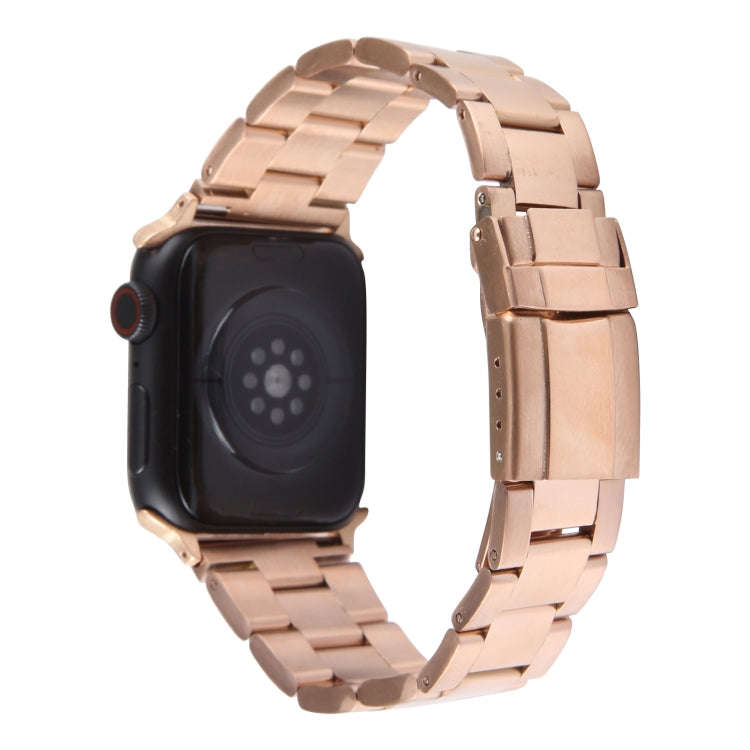 For Apple Watch Series 2 38mm Three-Bead Stainless Steel Watch Band(Rose Gold)