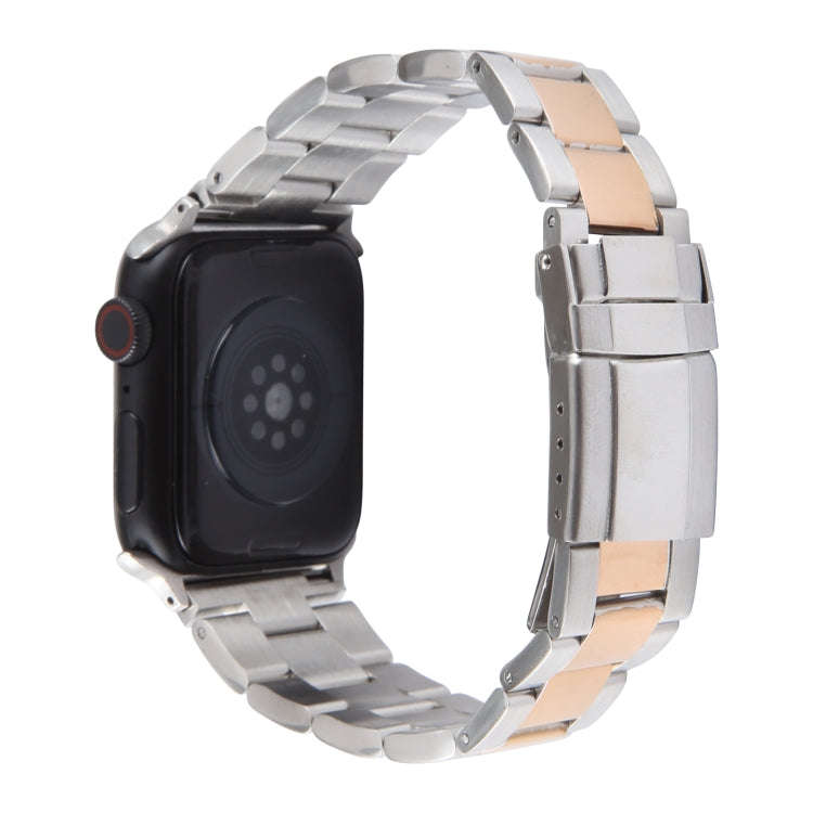 For Apple Watch Series 2 38mm Three-Bead Stainless Steel Watch Band(Silver Rose Gold)