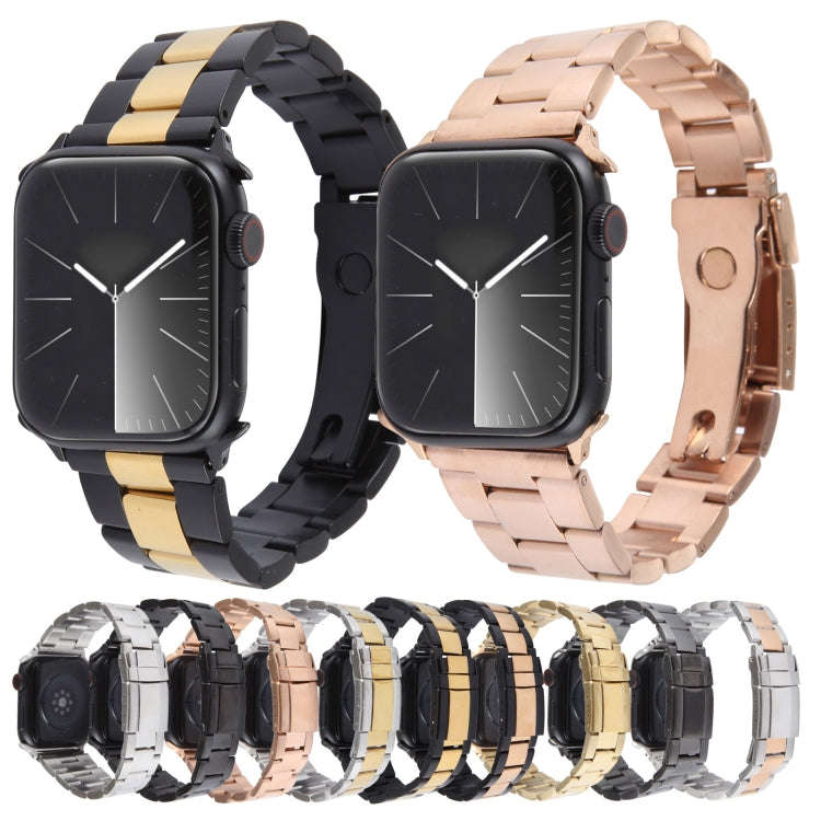 For Apple Watch Series 2 38mm Three-Bead Stainless Steel Watch Band(Silver Rose Gold)