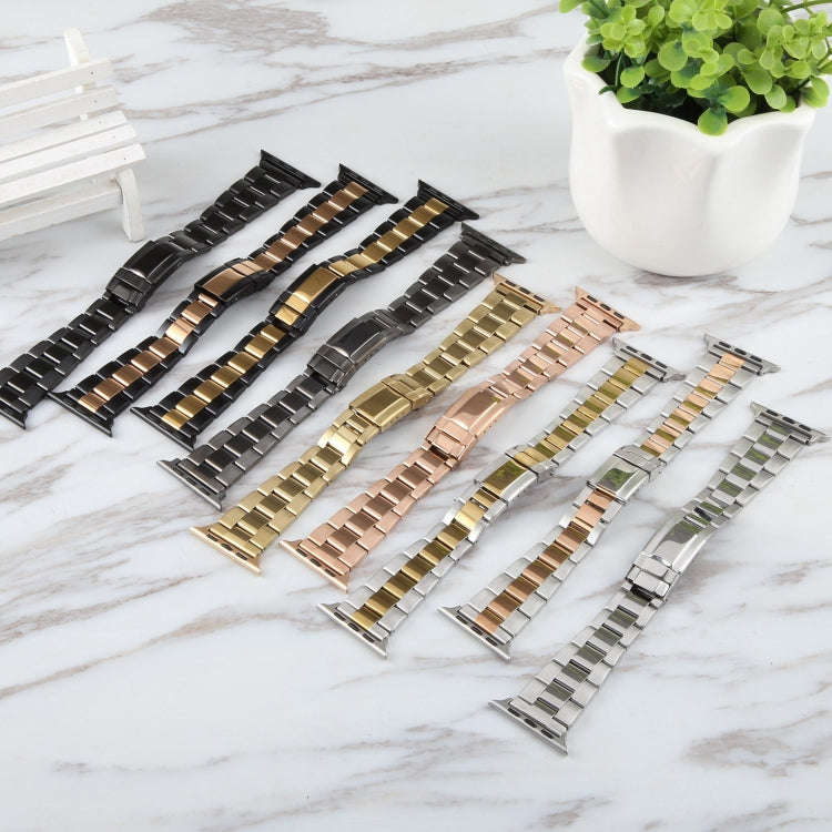 For Apple Watch Series 6 40mm Three-Bead Stainless Steel Watch Band(Gun Color)