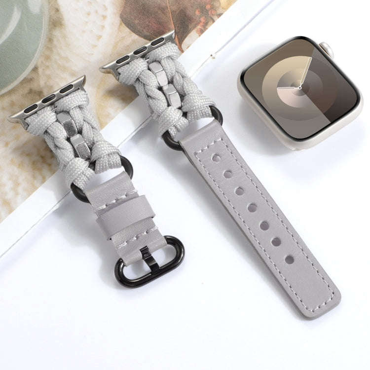 For Apple Watch Series 9 45mm Paracord Genuine Leather Watch Band(Grey)