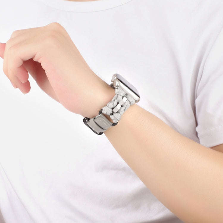 For Apple Watch Series 9 45mm Paracord Genuine Leather Watch Band(Grey)