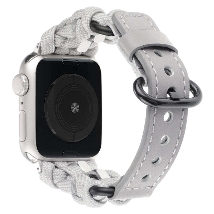 For Apple Watch Series 9 45mm Paracord Genuine Leather Watch Band(Grey)