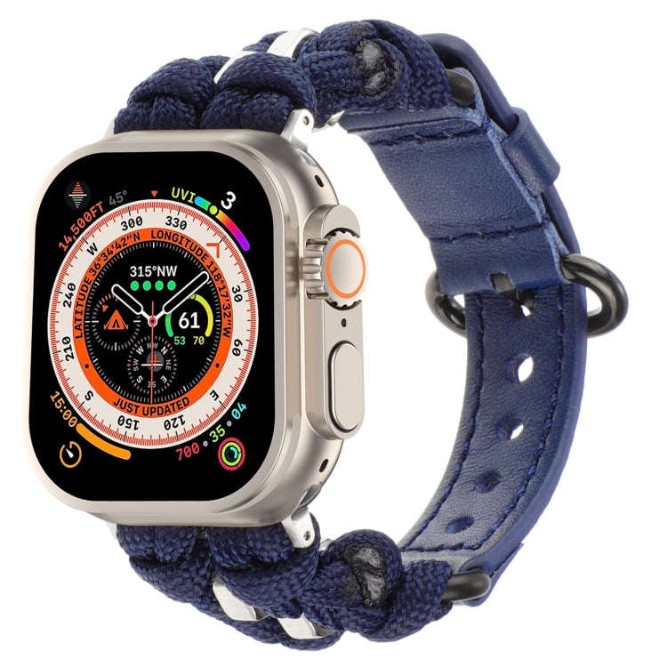 For Apple Watch Ultra 2 49mm Paracord Genuine Leather Watch Band(Royal Blue)