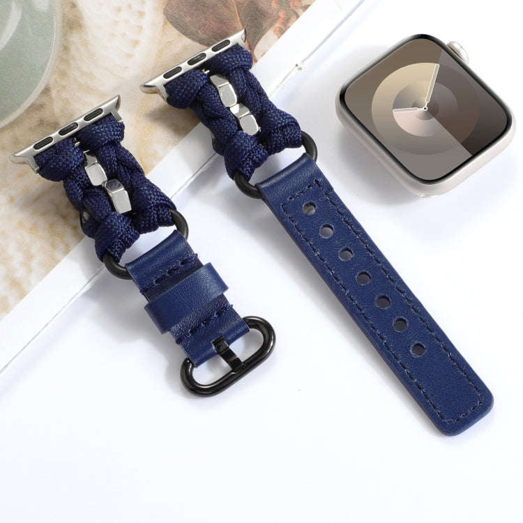 For Apple Watch Ultra 2 49mm Paracord Genuine Leather Watch Band(Royal Blue)