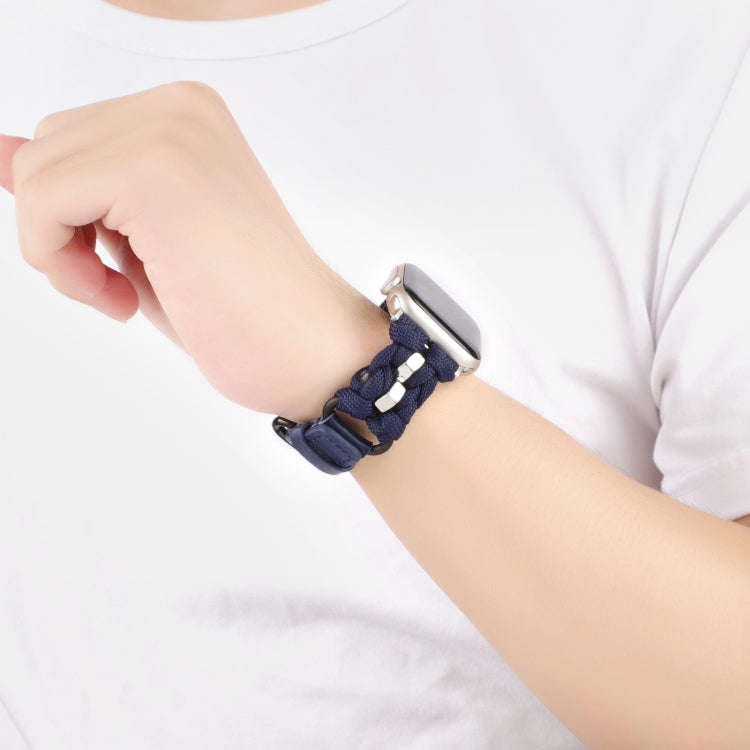For Apple Watch Ultra 2 49mm Paracord Genuine Leather Watch Band(Royal Blue)