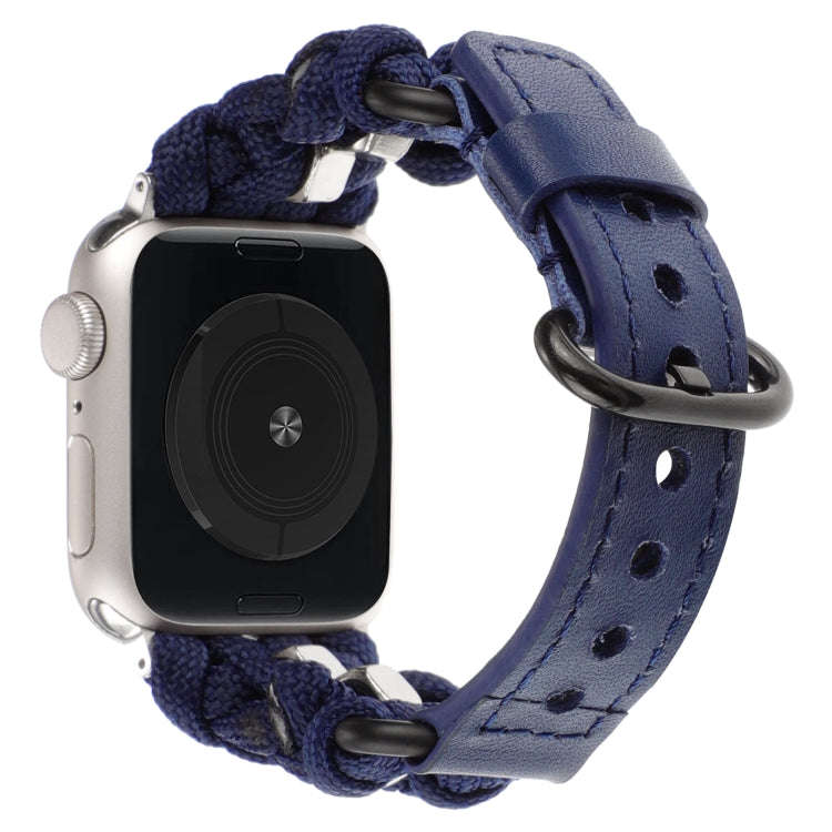For Apple Watch Ultra 2 49mm Paracord Genuine Leather Watch Band(Royal Blue)
