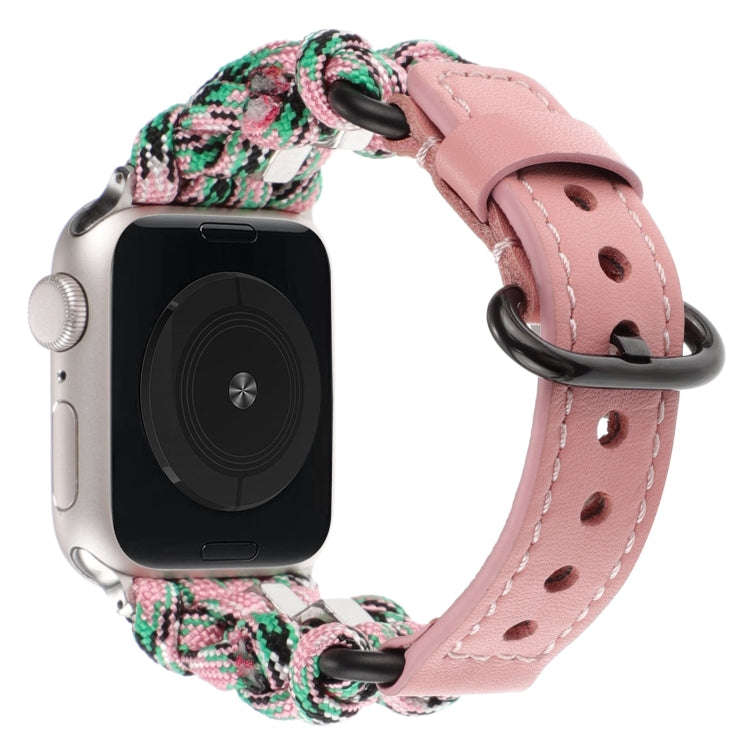 For Apple Watch Series 6 40mm Paracord Genuine Leather Watch Band(Pink Camo)