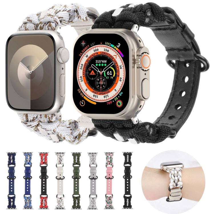 For Apple Watch Series 4 44mm Paracord Genuine Leather Watch Band(Army Green)