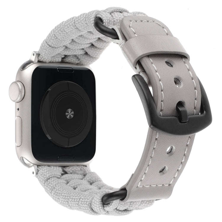 For Apple Watch Series 9 41mm Plain Paracord Genuine Leather Watch Band(Grey)