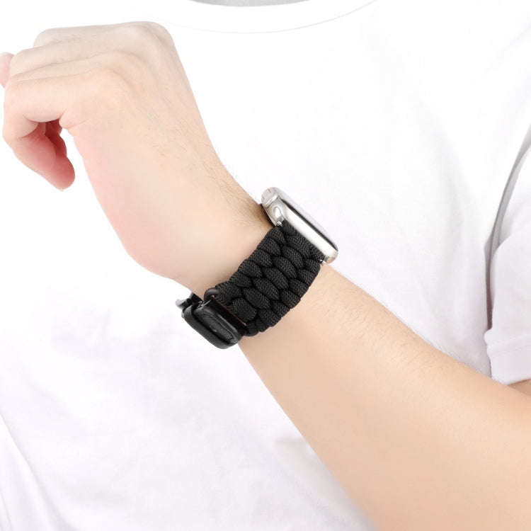 For Apple Watch Series 8 41mm Plain Paracord Genuine Leather Watch Band(Black)
