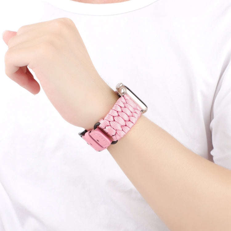 For Apple Watch Series 7 41mm Plain Paracord Genuine Leather Watch Band(Pink)