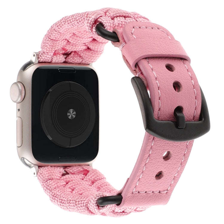 For Apple Watch Series 7 41mm Plain Paracord Genuine Leather Watch Band(Pink)
