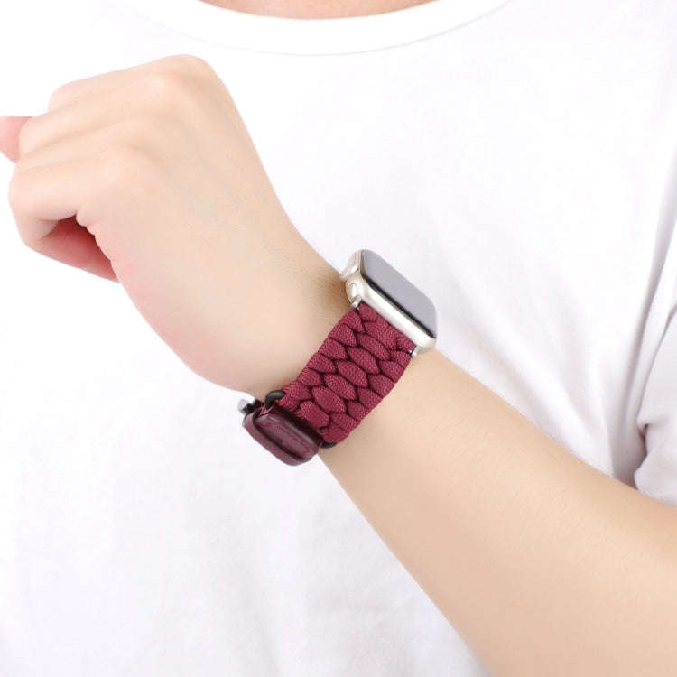 For Apple Watch Series 7 41mm Plain Paracord Genuine Leather Watch Band(Wine Red)