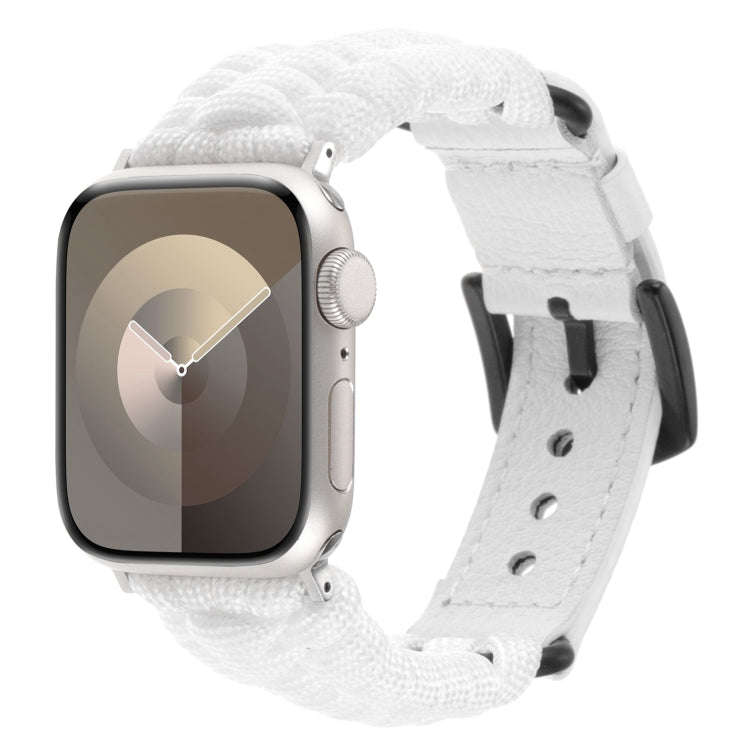 For Apple Watch Series 7 41mm Plain Paracord Genuine Leather Watch Band(White)