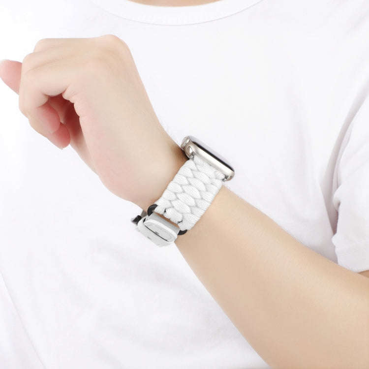 For Apple Watch Series 7 41mm Plain Paracord Genuine Leather Watch Band(White)