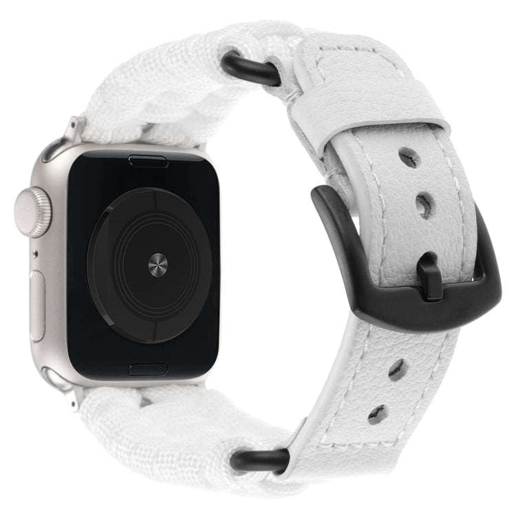 For Apple Watch Series 7 41mm Plain Paracord Genuine Leather Watch Band(White)