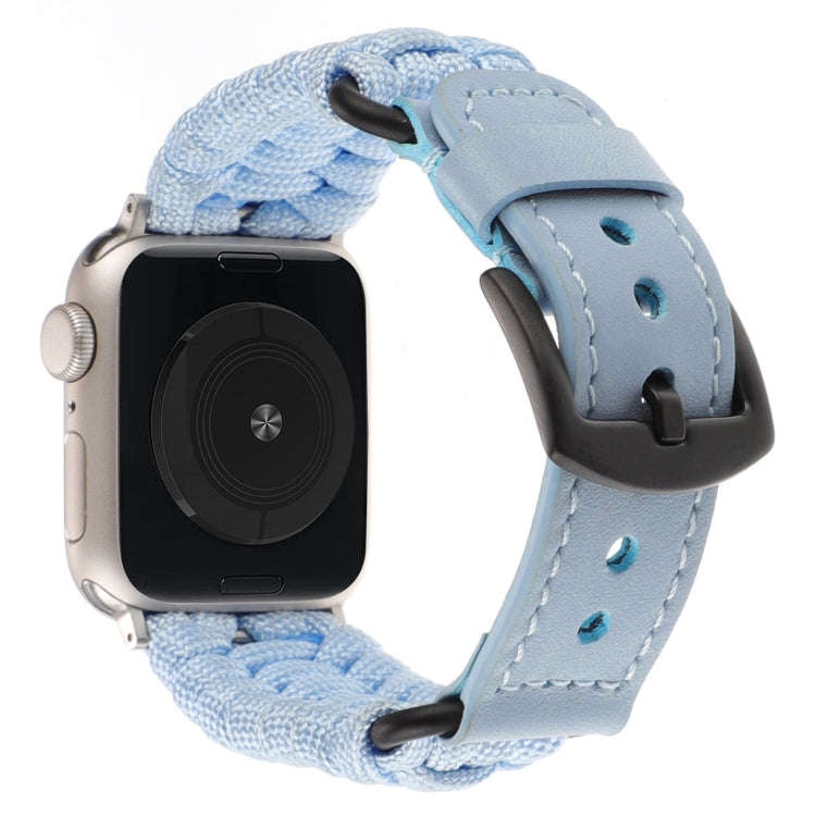 For Apple Watch Series 2 42mm Plain Paracord Genuine Leather Watch Band(Baby Blue)