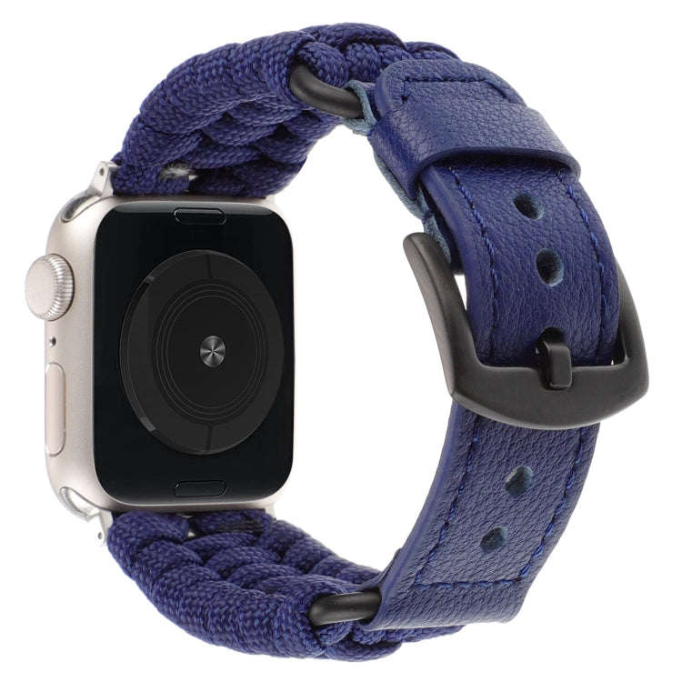 For Apple Watch 42mm Plain Paracord Genuine Leather Watch Band(Royal Blue)