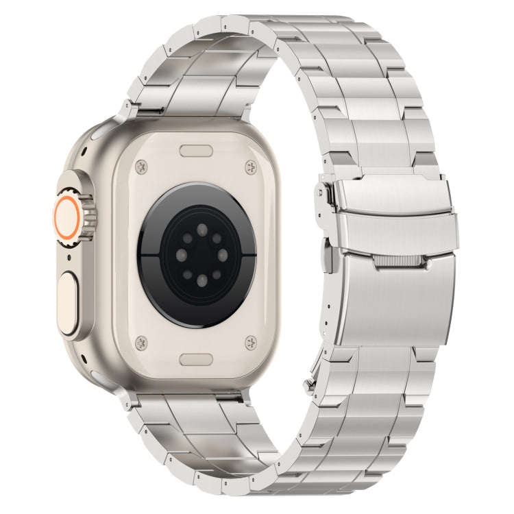 For Apple Watch Series 8 41mm Safety Buckle Trapezoid Titanium Steel Watch Band(Silver)