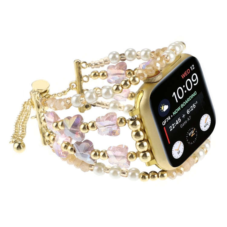 For Apple Watch Series 8 41mm Butterfly Chain Bracelet Metal Watch Band(Pink Gold)