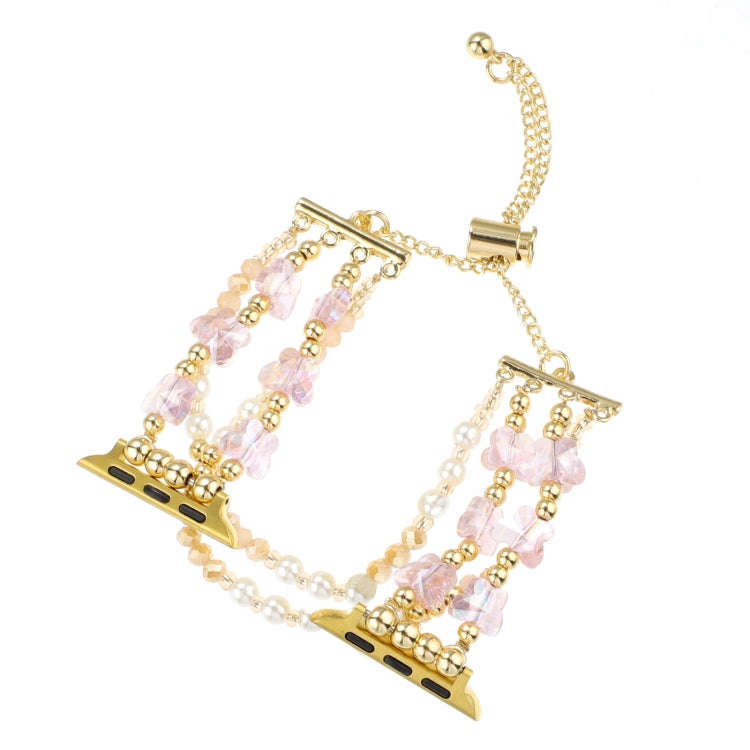 For Apple Watch Series 8 41mm Butterfly Chain Bracelet Metal Watch Band(Pink Gold)
