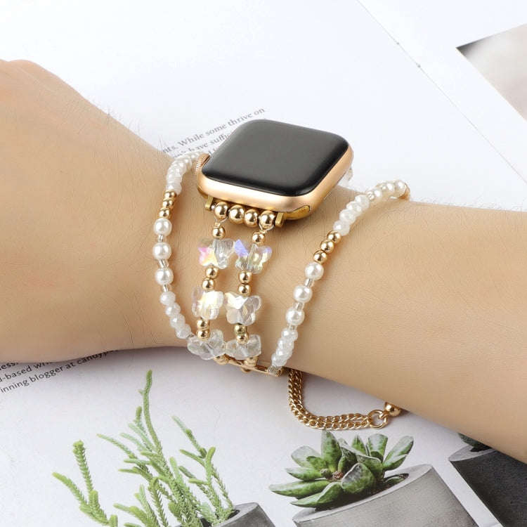 For Apple Watch Series 5 40mm Butterfly Chain Bracelet Metal Watch Band(Transparent Gold)
