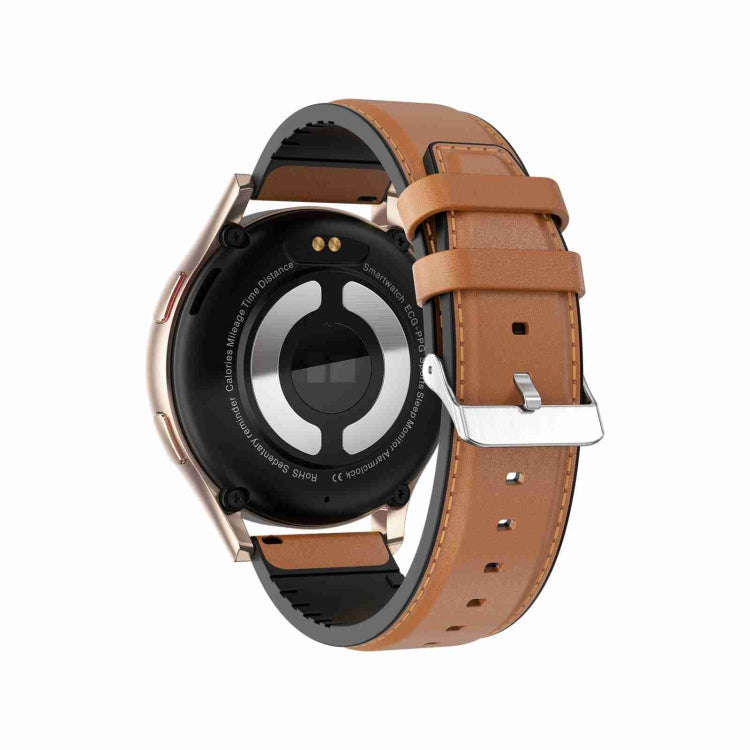 1.43 inch Leather Strap Bluetooth Call Smart Watch Support ECG / Non-invasive Blood Sugar(Brown)