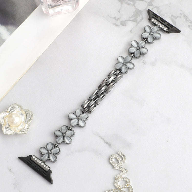 For Apple Watch Ultra 2 49mm 5-petaled Flower Zinc Alloy Chain Watch Band(Black)