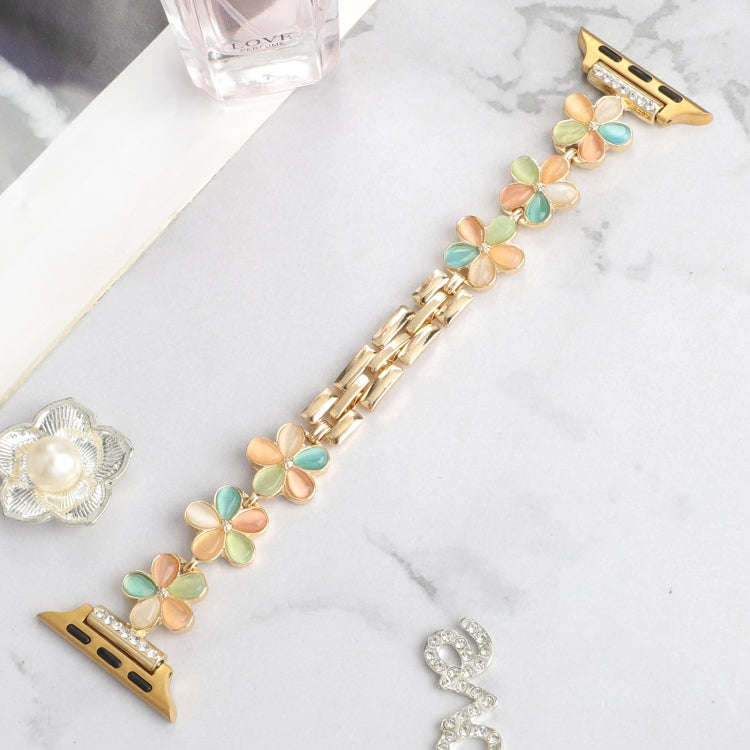 For Apple Watch Ultra 2 49mm 5-petaled Flower Zinc Alloy Chain Watch Band(Gold Colorful)
