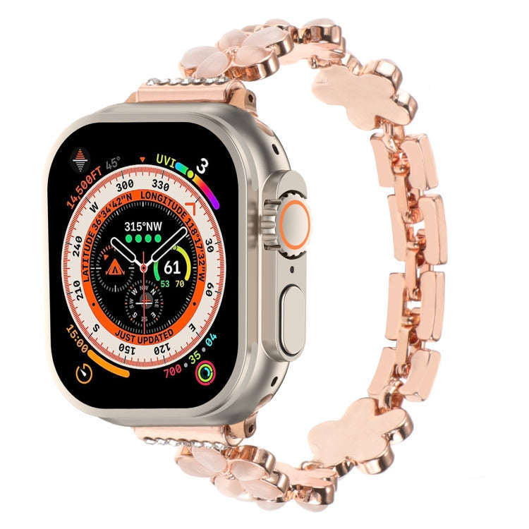 For Apple Watch Ultra 2 49mm 5-petaled Flower Zinc Alloy Chain Watch Band(Rose Gold)