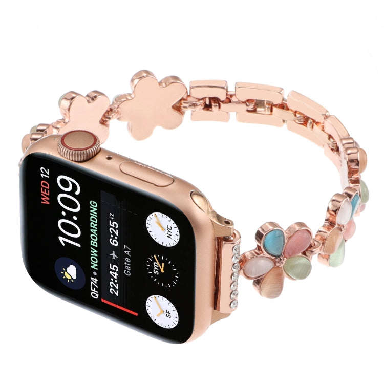 For Apple Watch Ultra 2 49mm 5-petaled Flower Zinc Alloy Chain Watch Band(Rose Gold Colorful)