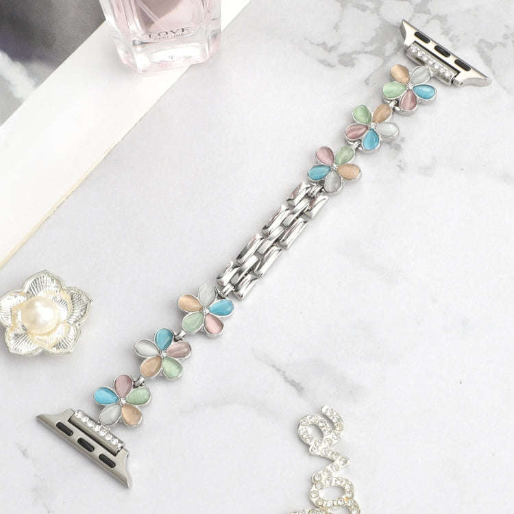 For Apple Watch Ultra 2 49mm 5-petaled Flower Zinc Alloy Chain Watch Band(Silver Colorful)
