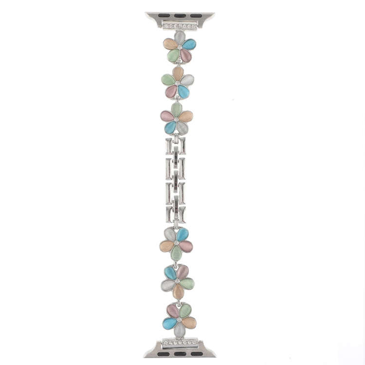 For Apple Watch Ultra 2 49mm 5-petaled Flower Zinc Alloy Chain Watch Band(Silver Colorful)