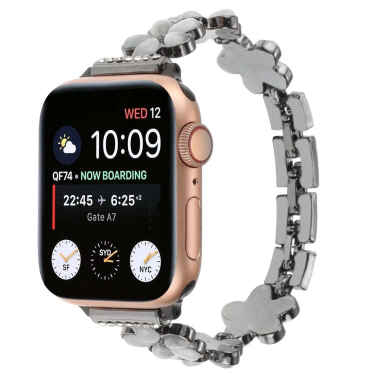 For Apple Watch Series 9 41mm 5-petaled Flower Zinc Alloy Chain Watch Band(Black)