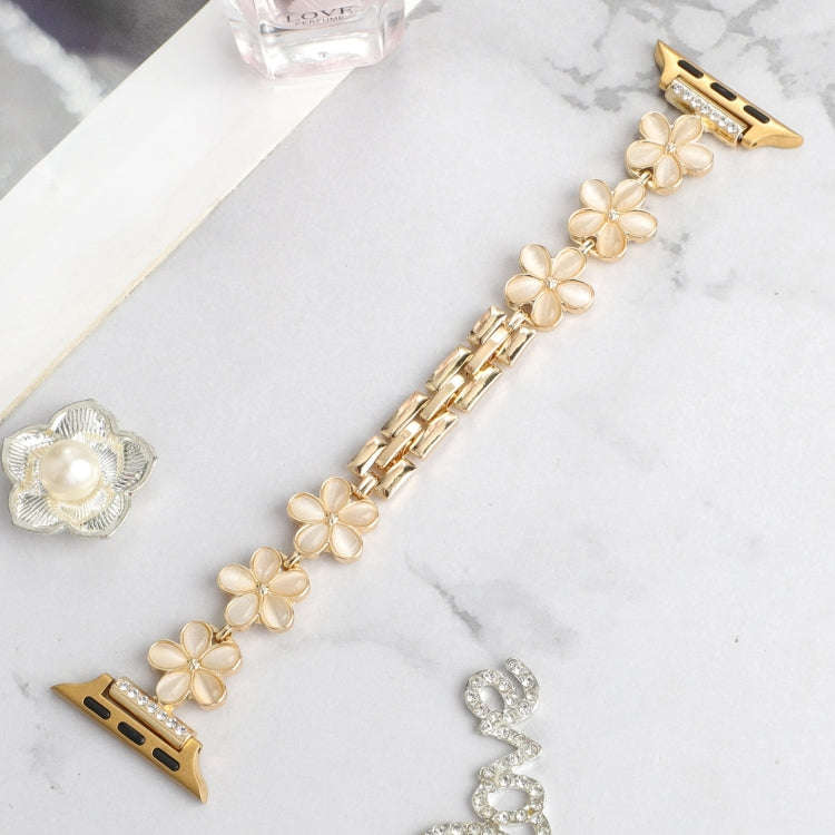 For Apple Watch Series 9 41mm 5-petaled Flower Zinc Alloy Chain Watch Band(Gold)
