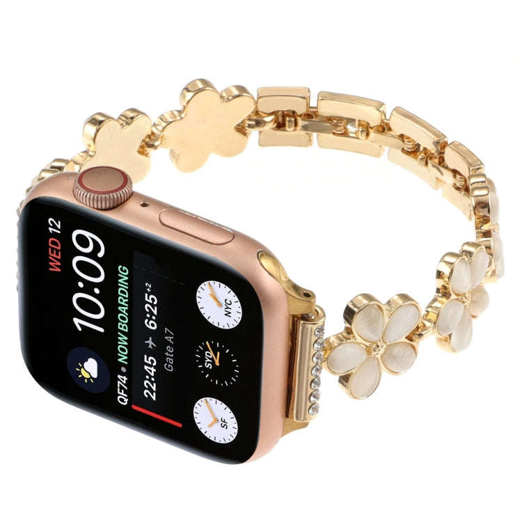For Apple Watch Series 9 41mm 5-petaled Flower Zinc Alloy Chain Watch Band(Gold)