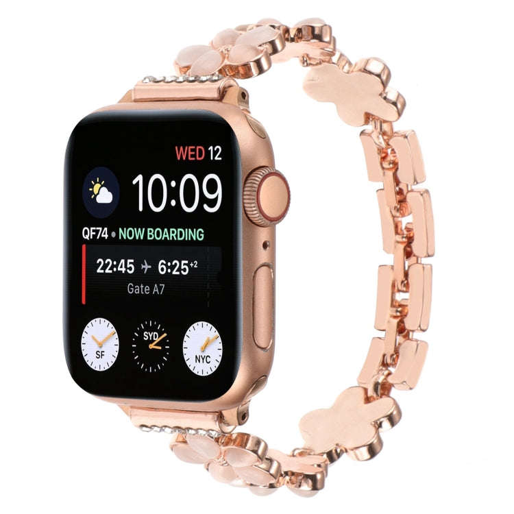 For Apple Watch Series 9 41mm 5-petaled Flower Zinc Alloy Chain Watch Band(Rose Gold)