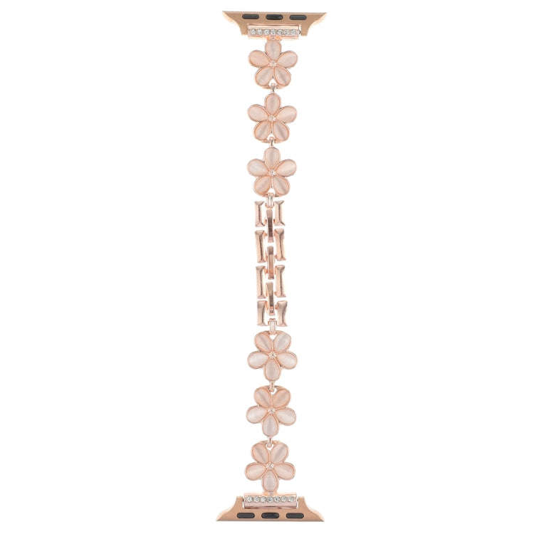 For Apple Watch Series 9 41mm 5-petaled Flower Zinc Alloy Chain Watch Band(Rose Gold)