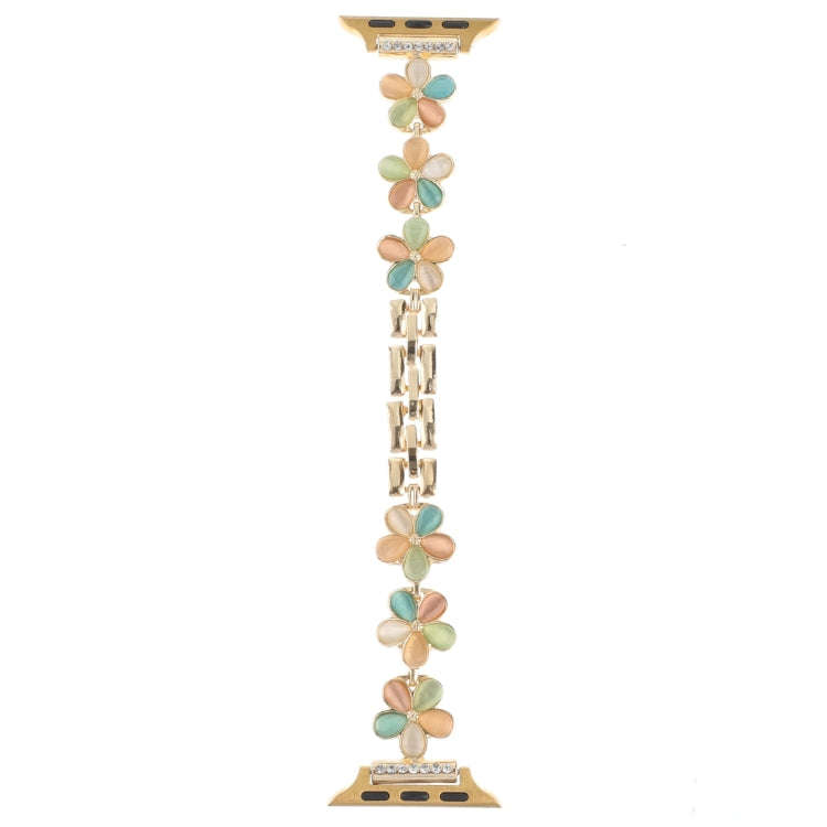 For Apple Watch Series 8 41mm 5-petaled Flower Zinc Alloy Chain Watch Band(Gold Colorful)