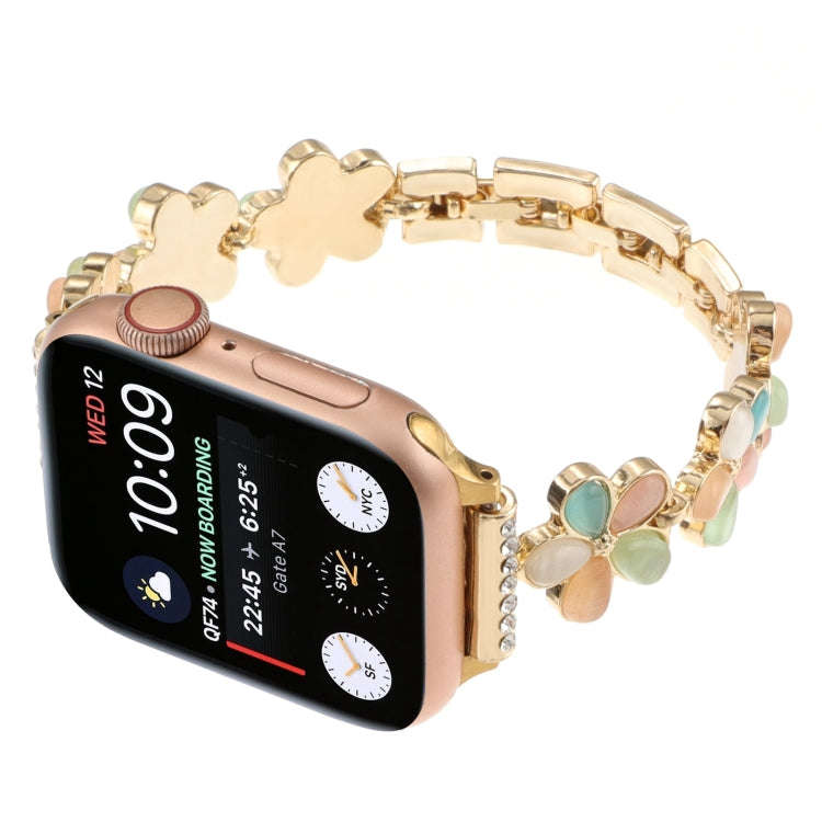 For Apple Watch Series 8 41mm 5-petaled Flower Zinc Alloy Chain Watch Band(Gold Colorful)
